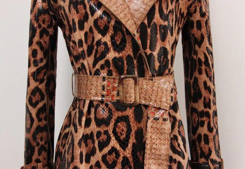 Leopard Printed Leather Trench Coat