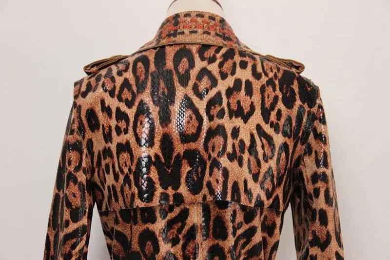 Leopard Printed Leather Trench Coat