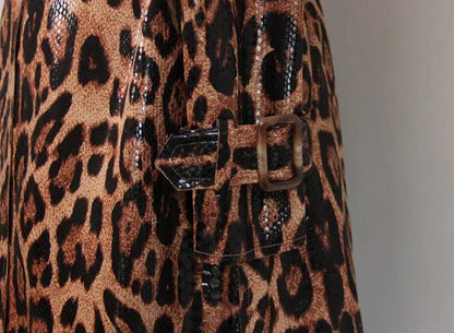 Leopard Printed Leather Trench Coat