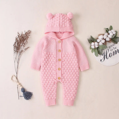 Embrace Cozy Chic: The Ultimate Ear Knit Romper with Hoodie for Your Little One 🌟👶