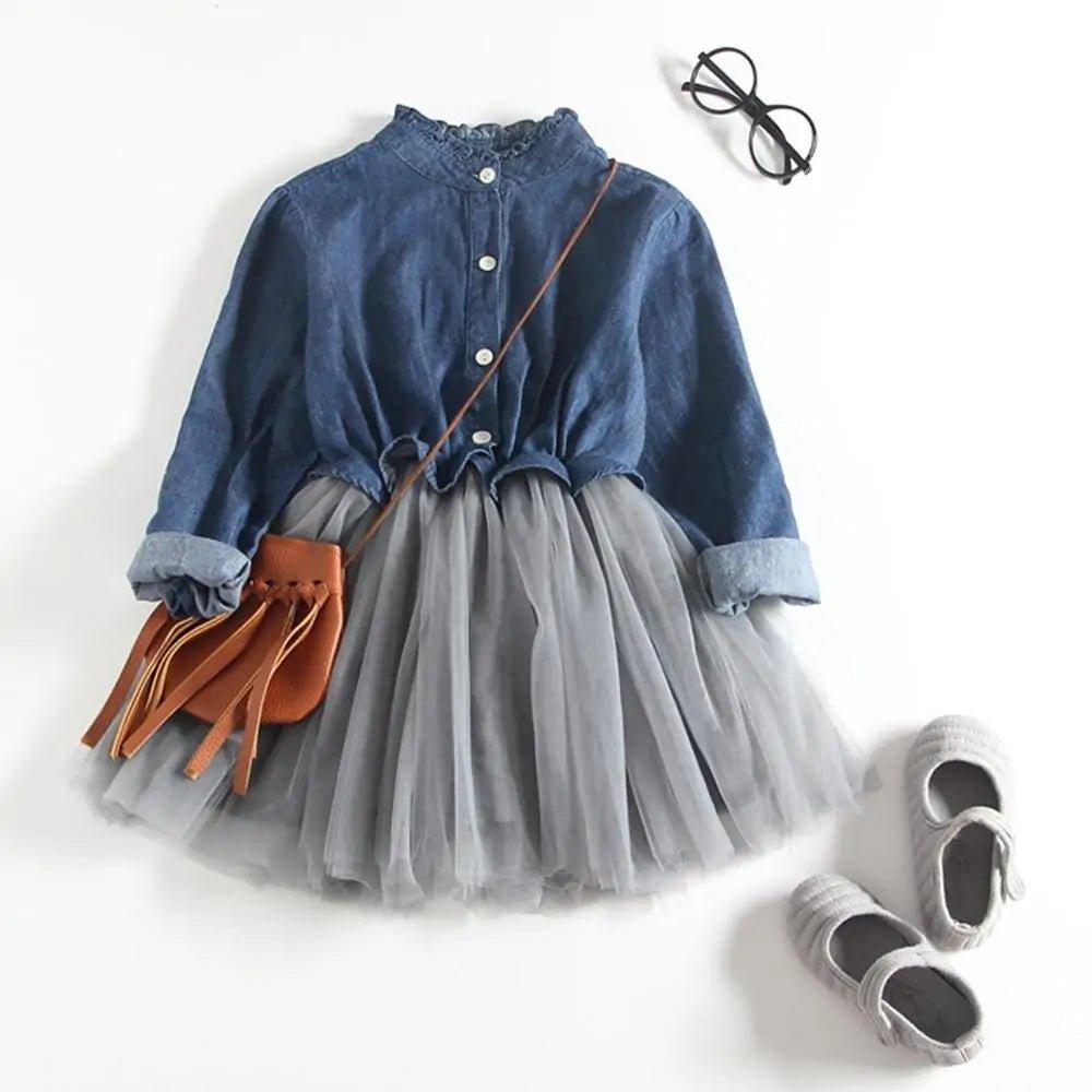 Long - Sleeve Denim Tutu Dress