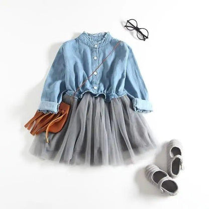 Long - Sleeve Denim Tutu Dress