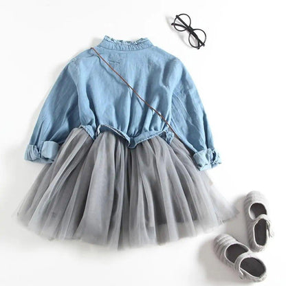 Long - Sleeve Denim Tutu Dress