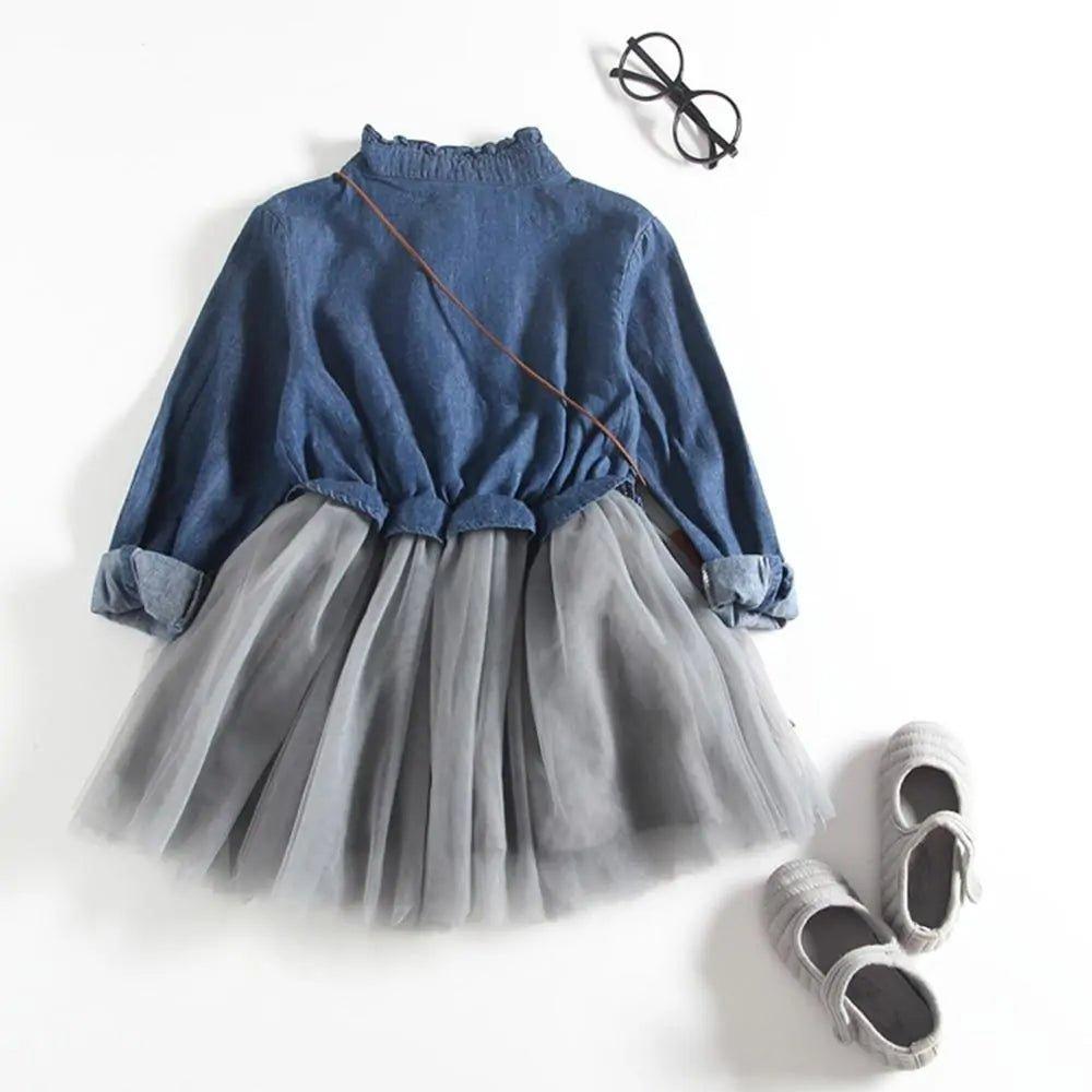 Long - Sleeve Denim Tutu Dress