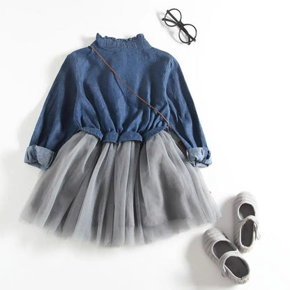 Long - Sleeve Denim Tutu Dress