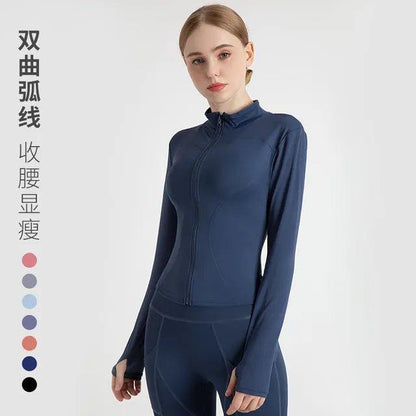 Long Sleeve Sports Jacket Women Zip Fitness Yoga Shirt