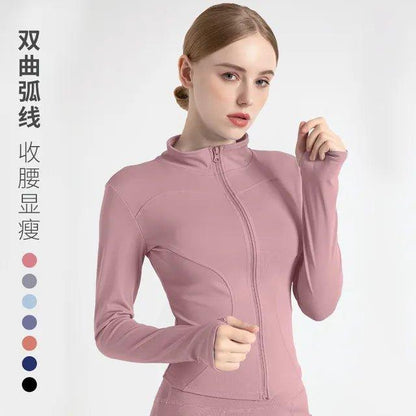 Long Sleeve Sports Jacket Women Zip Fitness Yoga Shirt