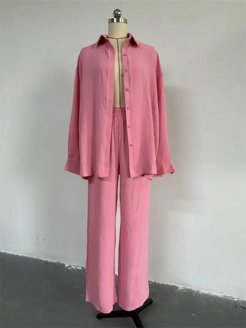 Loose Long Sleeve Shirt And High Waist Trousers