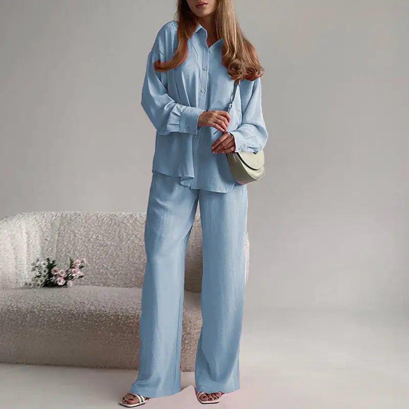 Loose Long Sleeve Shirt And High Waist Trousers