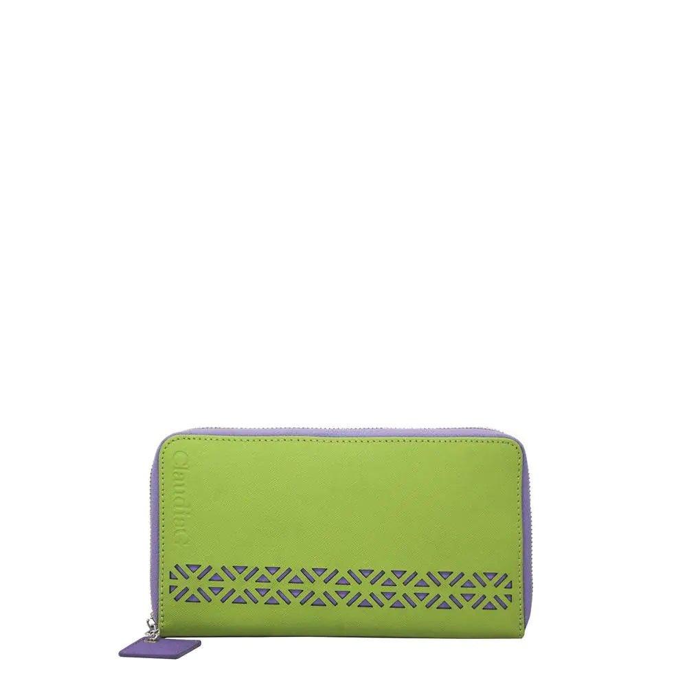 Lotus Leather Wallet - Lime Green/Plum