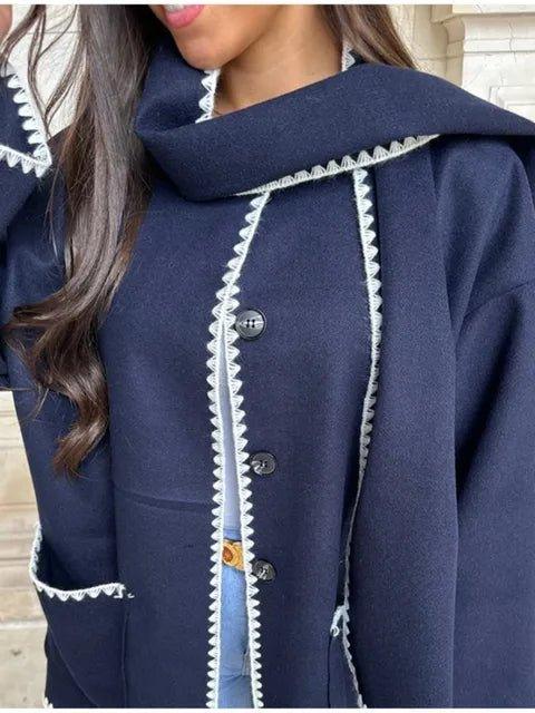 luxurious Faux Cashmere Splice Overcoat With Scarf