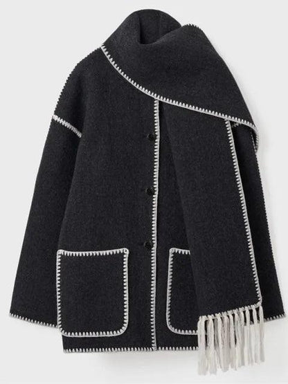 luxurious Faux Cashmere Splice Overcoat With Scarf