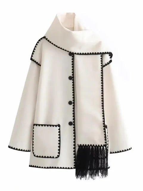 luxurious Faux Cashmere Splice Overcoat With Scarf