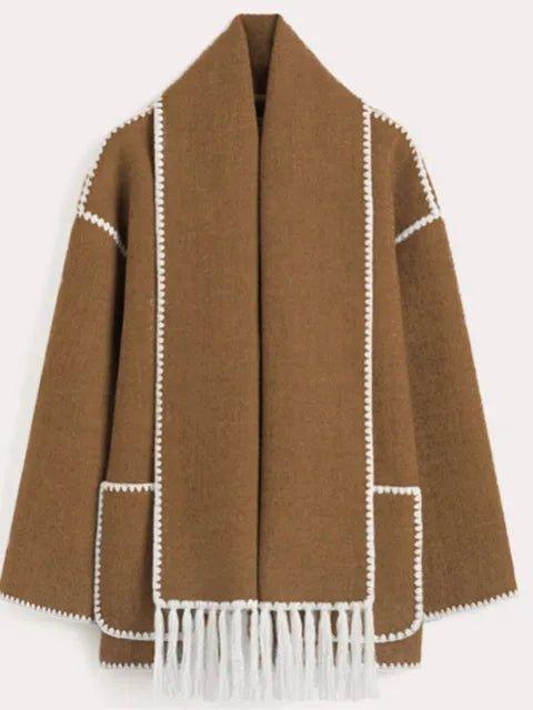 luxurious Faux Cashmere Splice Overcoat With Scarf