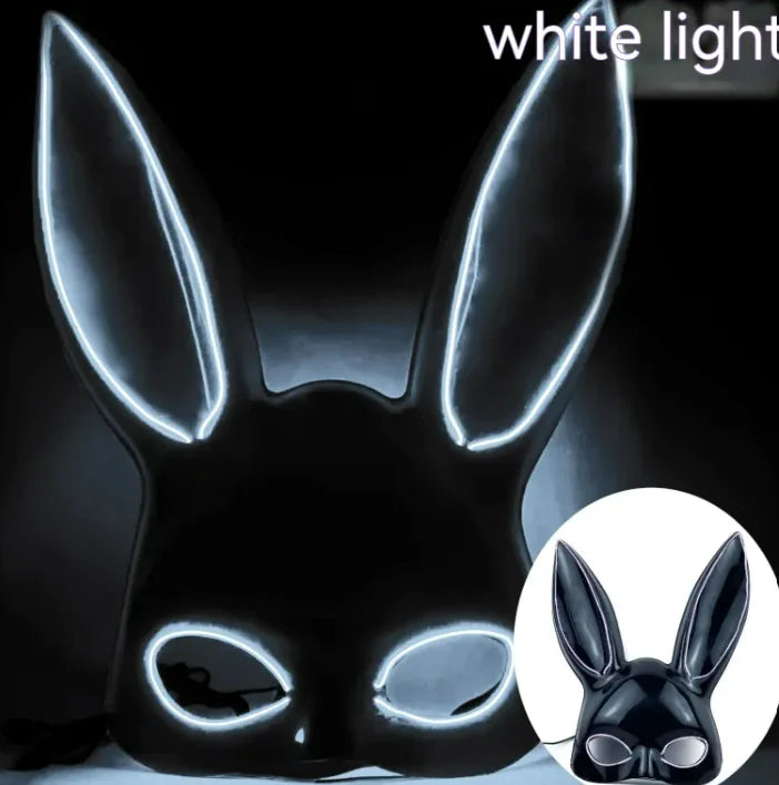 LED Bunny Mask with Long Ears - Neon Glow Mask for Halloween