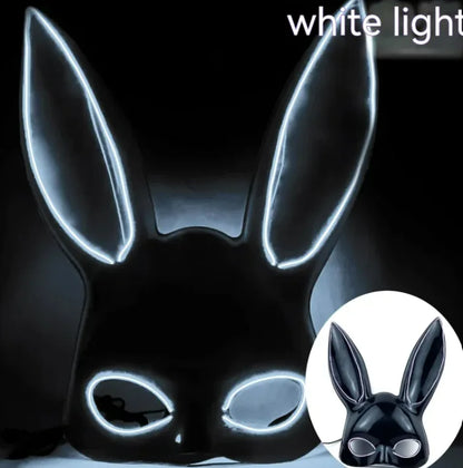 LED Bunny Mask with Long Ears - Neon Glow Mask for Halloween