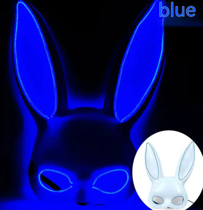 LED Bunny Mask with Long Ears - Neon Glow Mask for Halloween