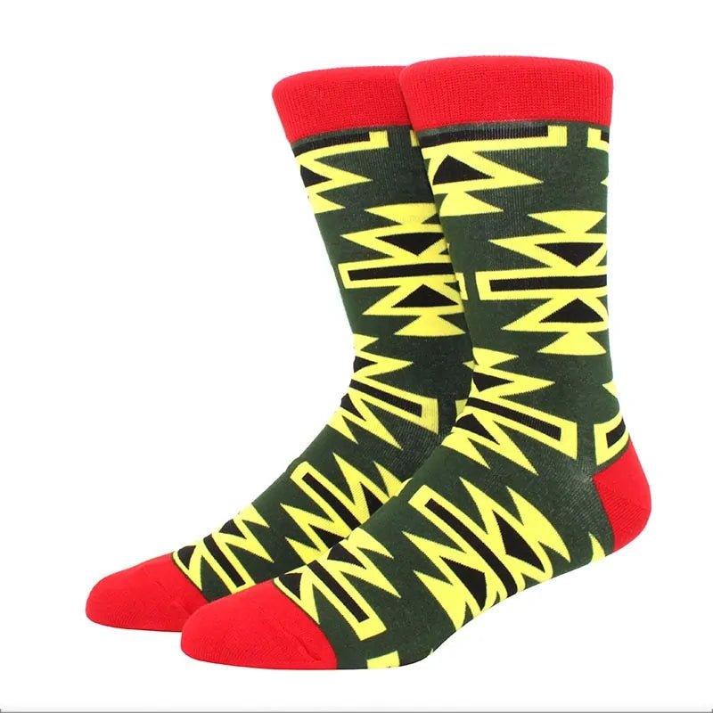 Men's Funny Diamond Pattern Happy Socks: Large Size Combed Cotton