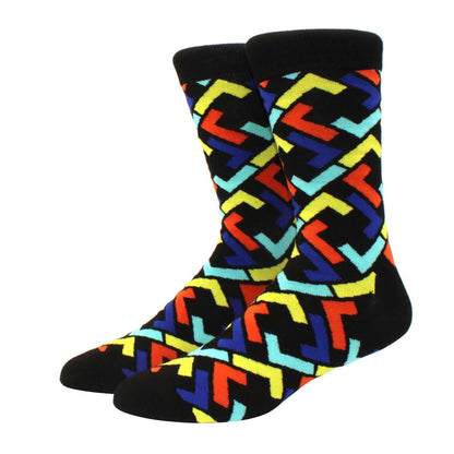 Men's Funny Diamond Pattern Happy Socks: Large Size Combed Cotton