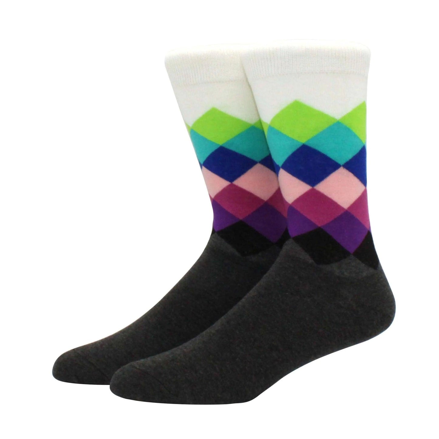 Men's Funny Diamond Pattern Happy Socks: Large Size Combed Cotton