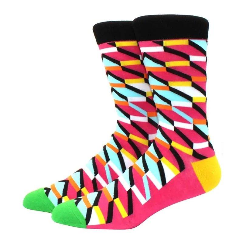 Men's Funny Diamond Pattern Happy Socks: Large Size Combed Cotton