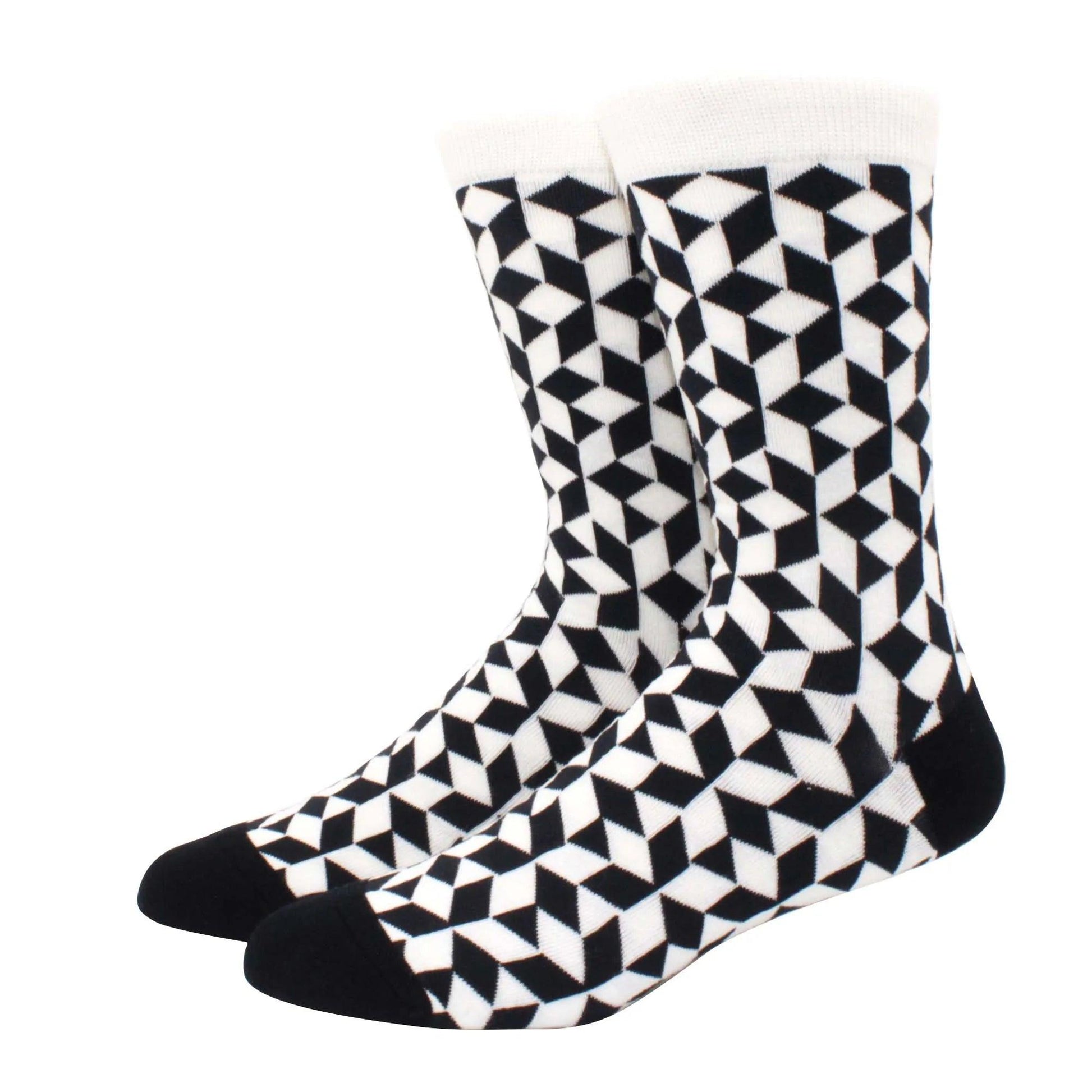 Men's Funny Diamond Pattern Happy Socks: Large Size Combed Cotton