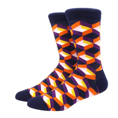 Men's Funny Diamond Pattern Happy Socks: Large Size Combed Cotton