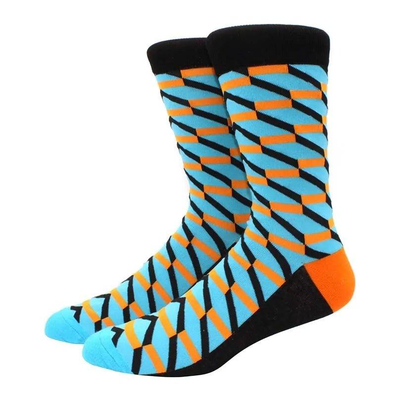 Men's Funny Diamond Pattern Happy Socks: Large Size Combed Cotton