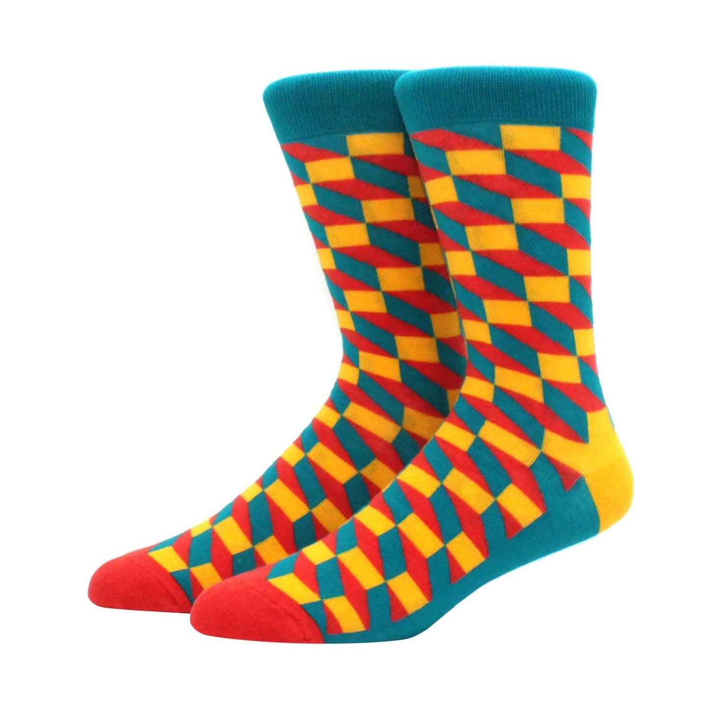 Men's Funny Diamond Pattern Happy Socks: Large Size Combed Cotton