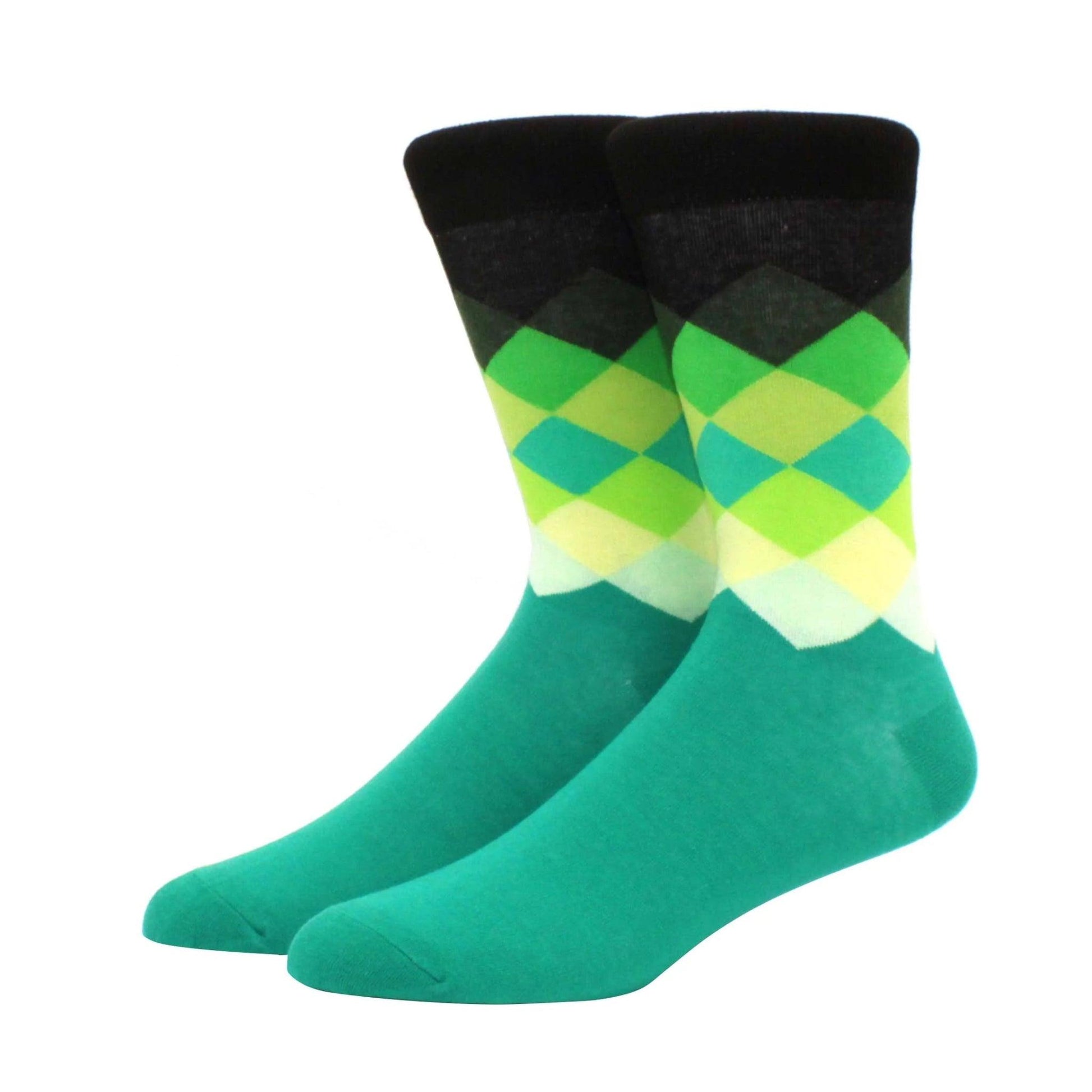 Men's Funny Diamond Pattern Happy Socks: Large Size Combed Cotton