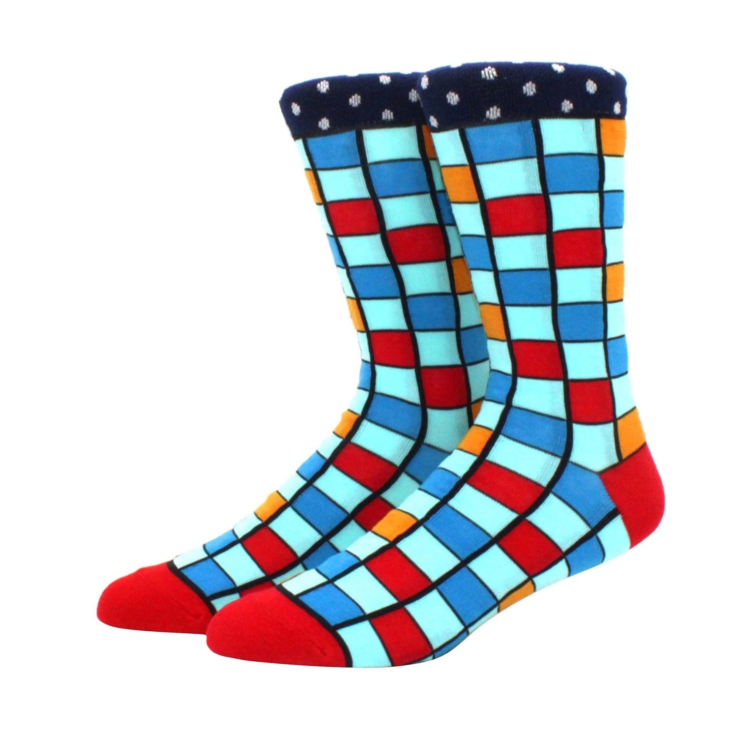 Men's Funny Diamond Pattern Happy Socks: Large Size Combed Cotton