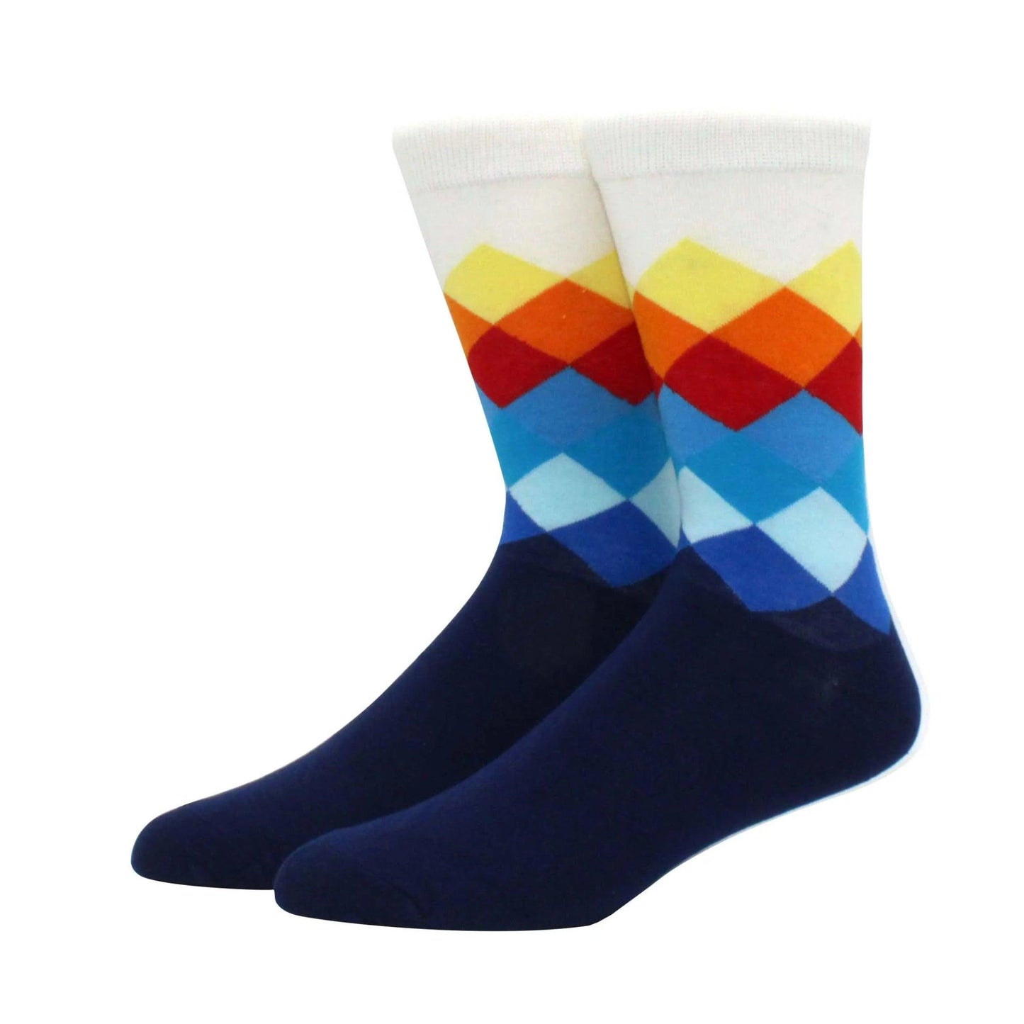 Men's Funny Diamond Pattern Happy Socks: Large Size Combed Cotton