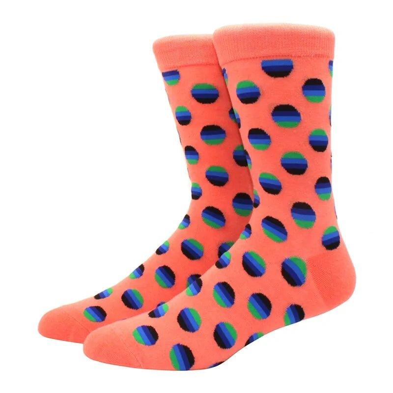 Men's Funny Diamond Pattern Happy Socks: Large Size Combed Cotton