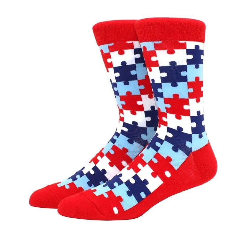 Men's Funny Diamond Pattern Happy Socks: Large Size Combed Cotton