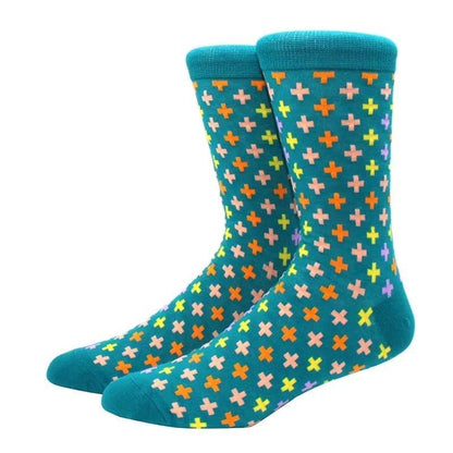 Men's Funny Diamond Pattern Happy Socks: Large Size Combed Cotton