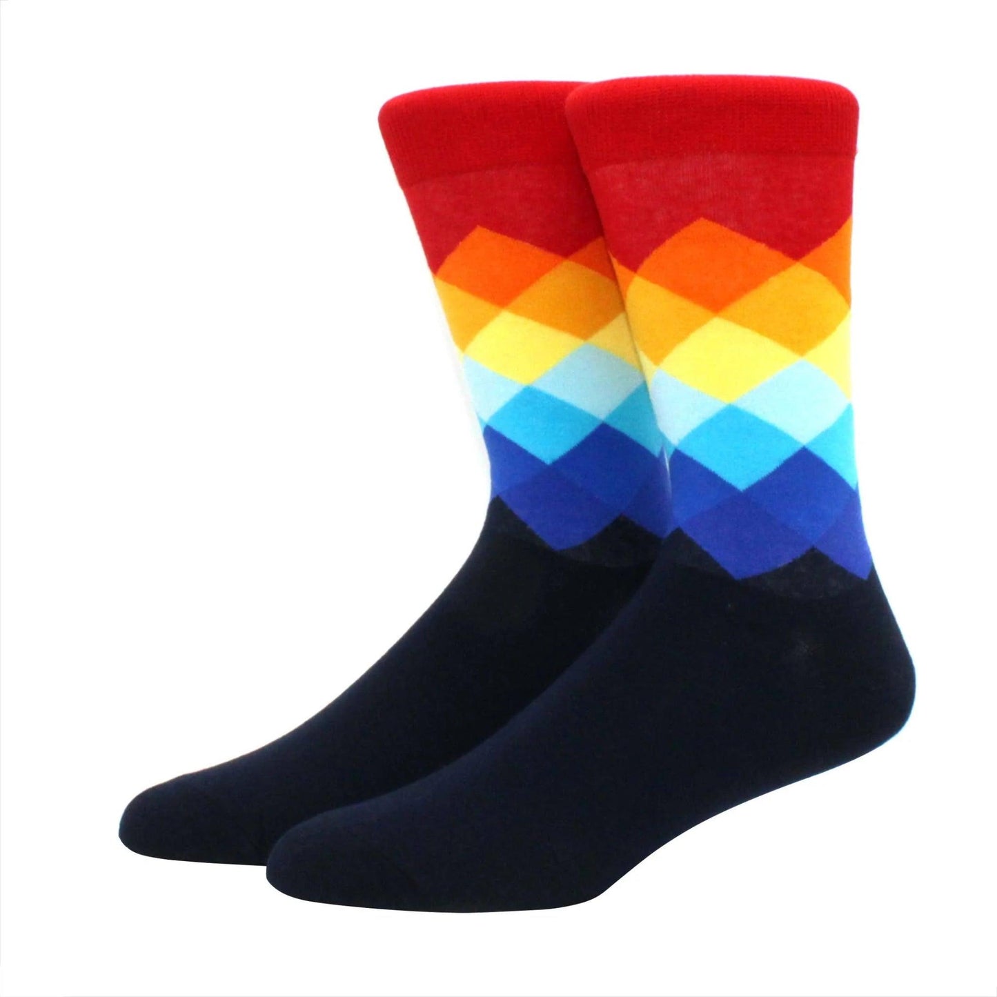 Men's Funny Diamond Pattern Happy Socks: Large Size Combed Cotton