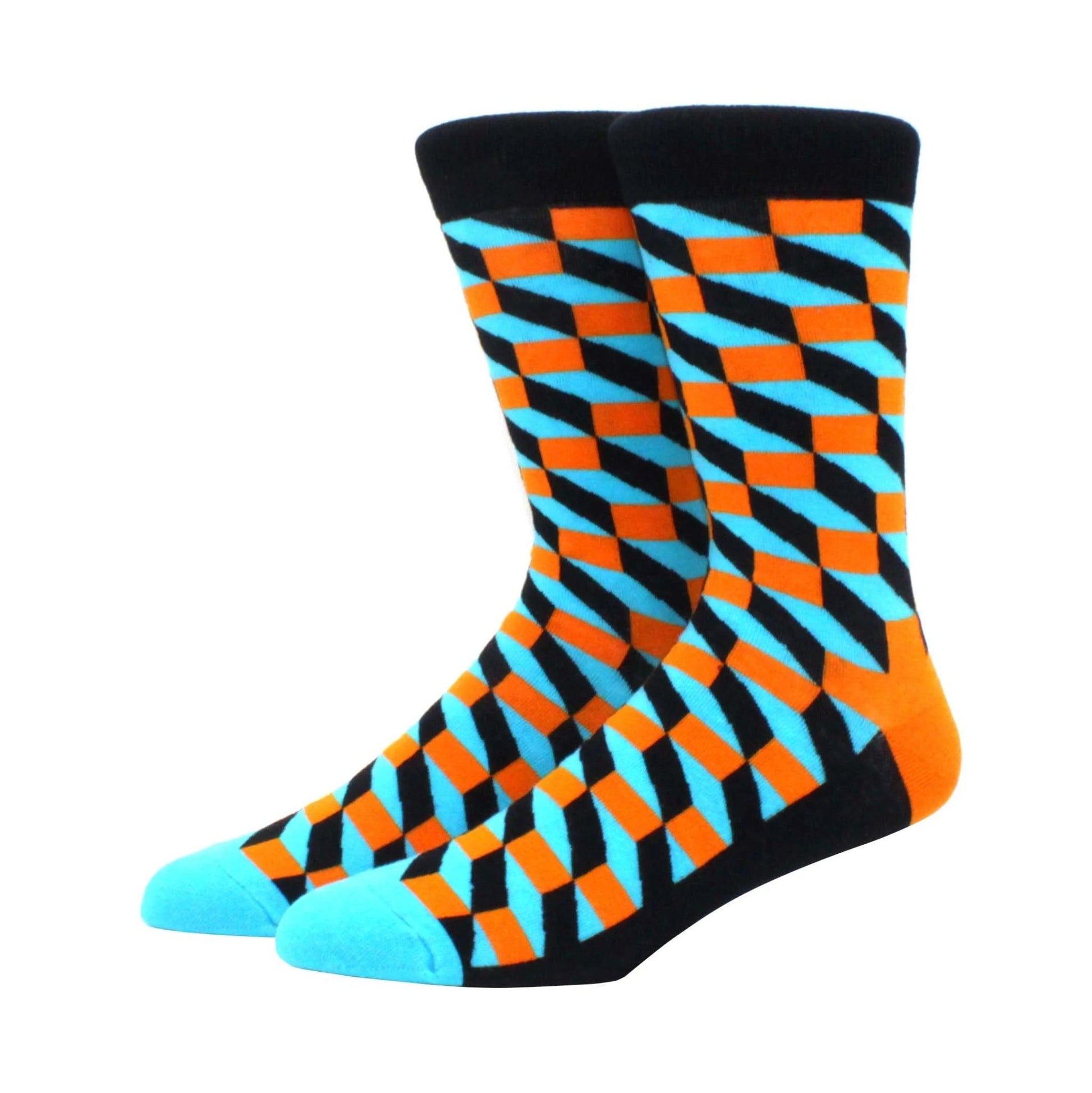 Men's Funny Diamond Pattern Happy Socks: Large Size Combed Cotton