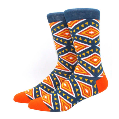 Men's Funny Diamond Pattern Happy Socks: Large Size Combed Cotton