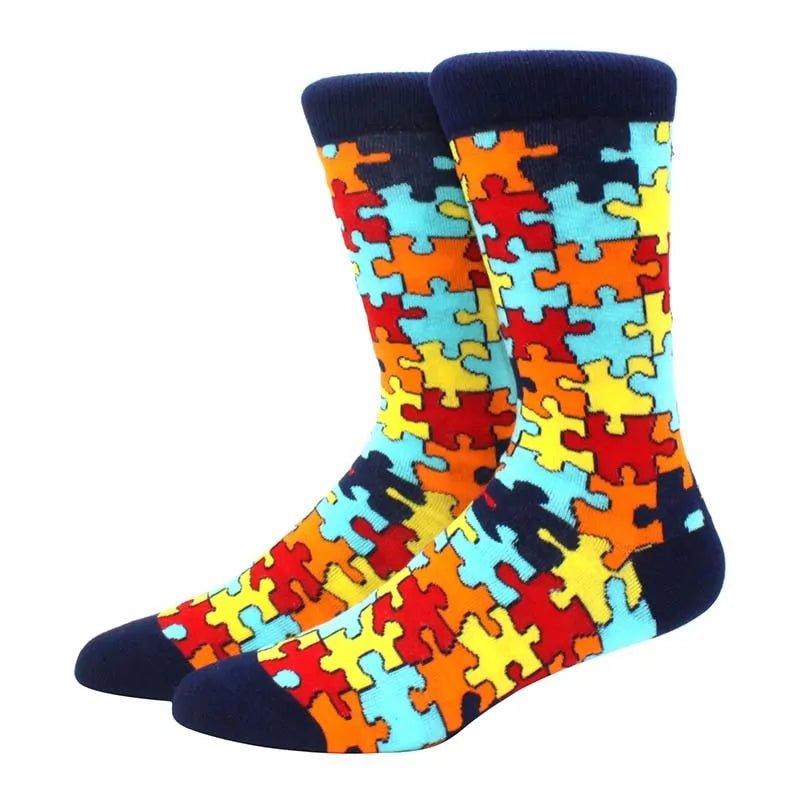 Men's Funny Diamond Pattern Happy Socks: Large Size Combed Cotton