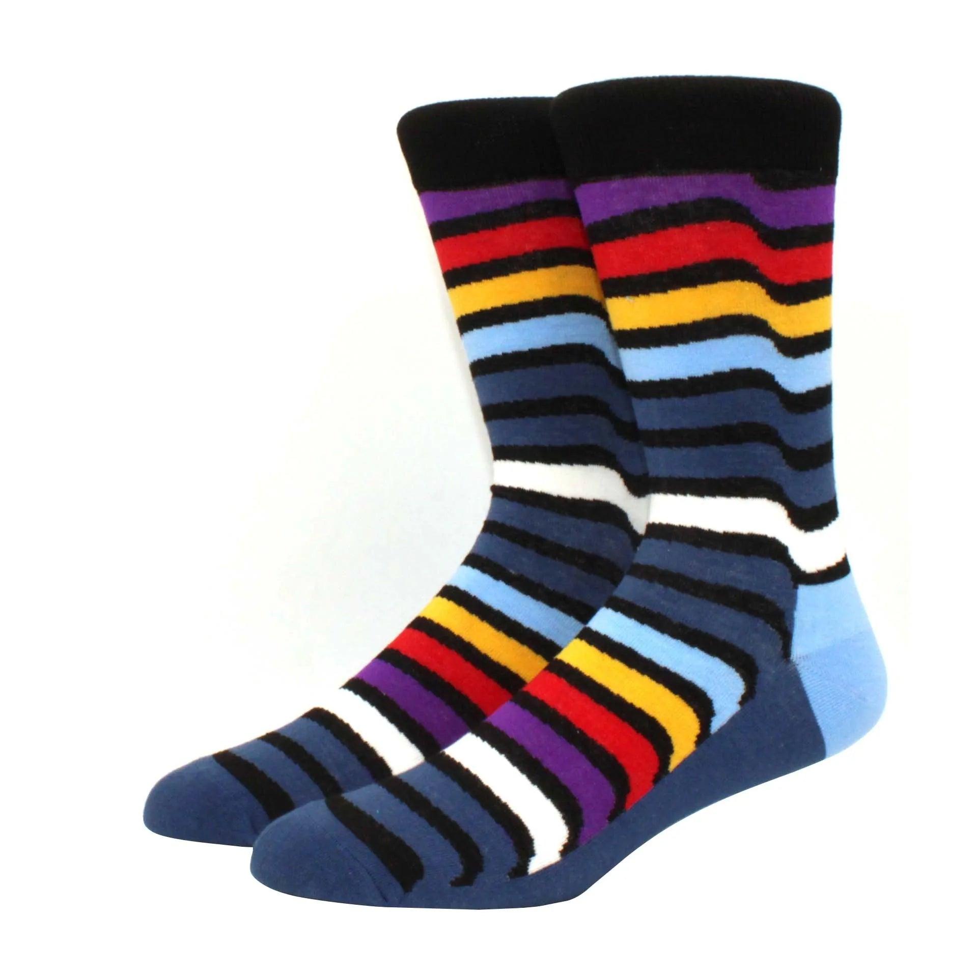 Men's Funny Diamond Pattern Happy Socks: Large Size Combed Cotton