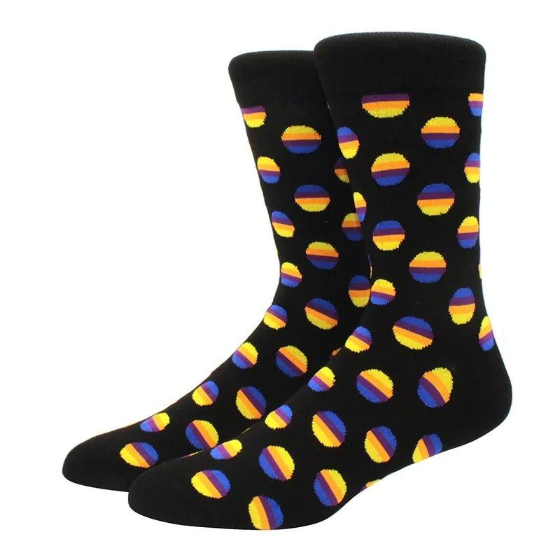 Men's Funny Diamond Pattern Happy Socks: Large Size Combed Cotton