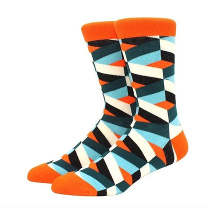 Men's Funny Diamond Pattern Happy Socks: Large Size Combed Cotton