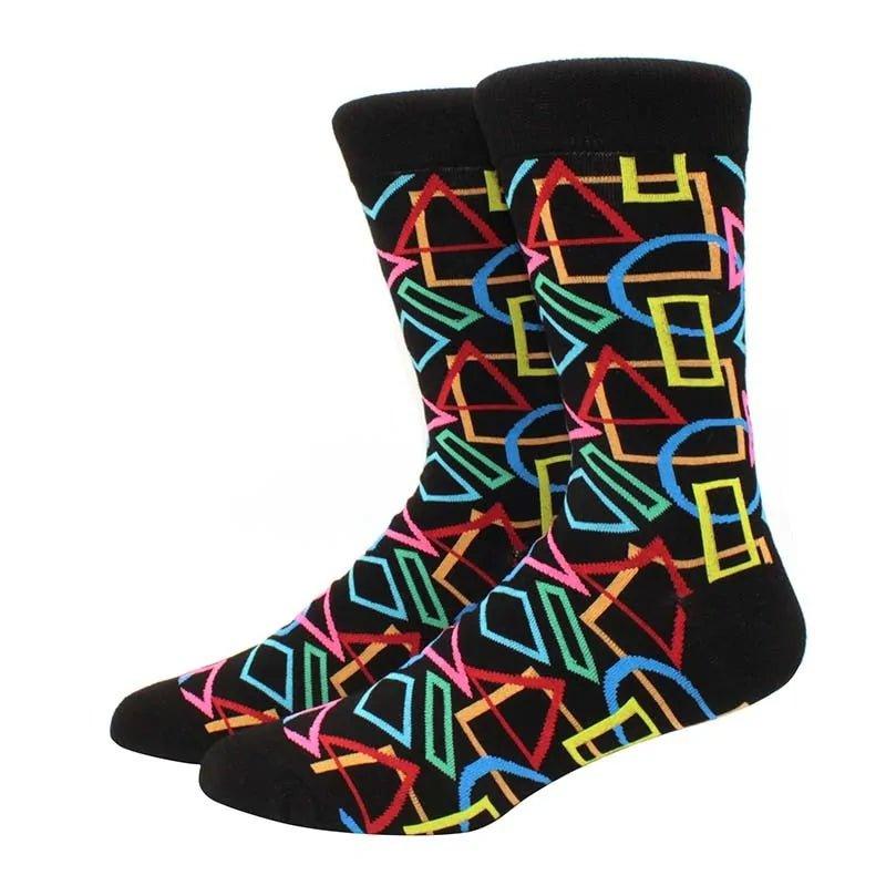 Men's Funny Diamond Pattern Happy Socks: Large Size Combed Cotton