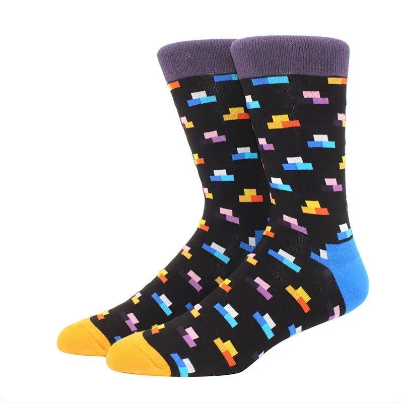 Men's Funny Diamond Pattern Happy Socks: Large Size Combed Cotton