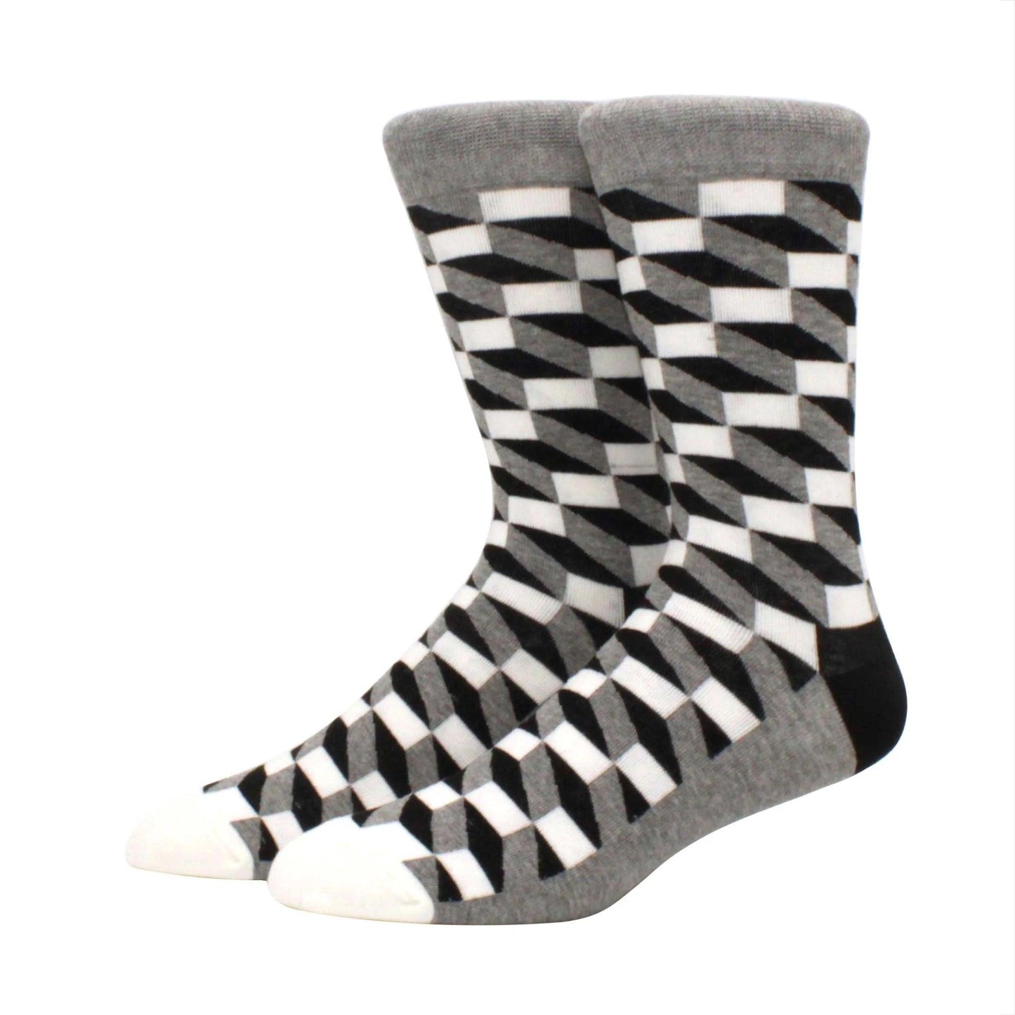 Men's Funny Diamond Pattern Happy Socks: Large Size Combed Cotton