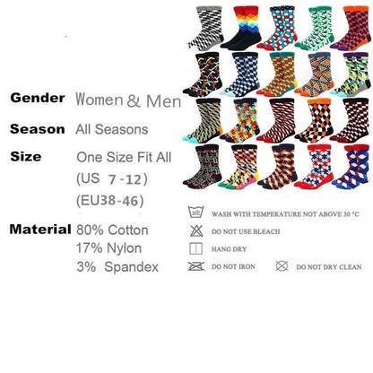 Men's Funny Diamond Pattern Happy Socks: Large Size Combed Cotton