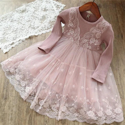 Elegant Little Girls' Dress – Ankle-Length Lace Dress for Special Occasions