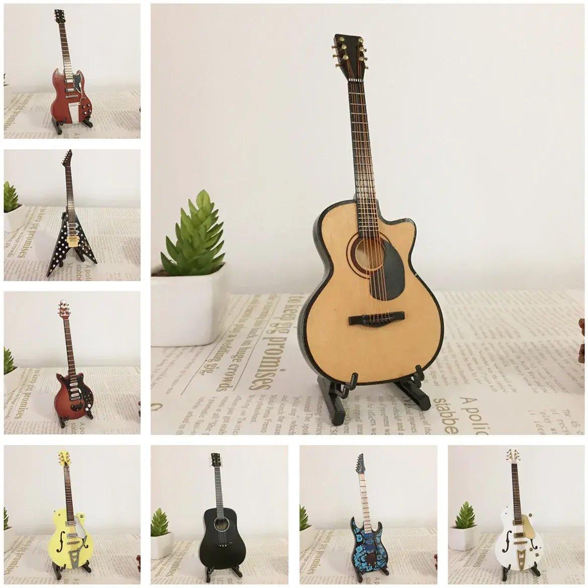 Miniature Wooden Acoustic Electric Guitar Toy Ornament