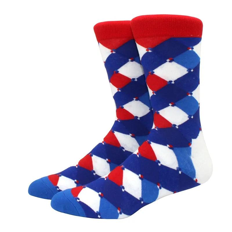 Men's Funny Diamond Pattern Happy Socks: Large Size Combed Cotton