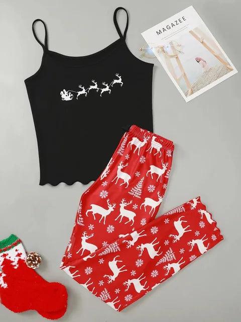 Christmas Themed Print Sleeveless Camisole Tops